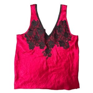 Y2K 90s Vintage Victoria's Secret Red & Black Lace Trim Cami Top